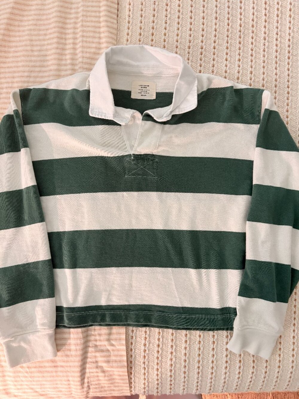 Buck Mason Field-Spec Rugby Polo, Green & White Stripe, Medium